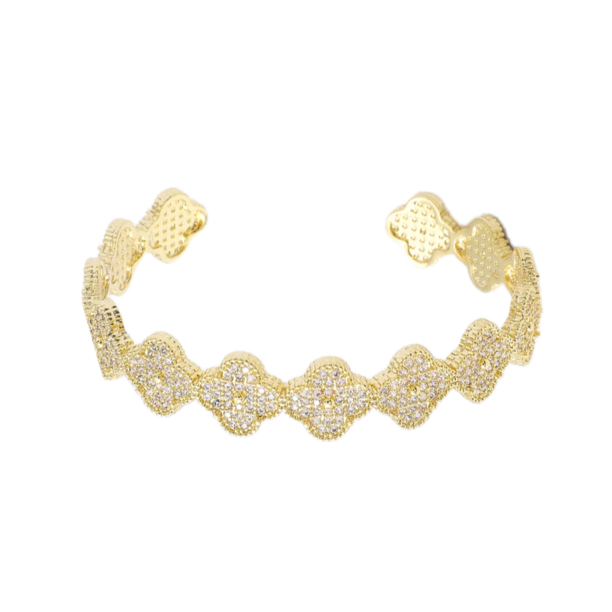 Gold Bangle Bracelet - Adjustable 18K Gold-Plated with Zirconia Crystals-1