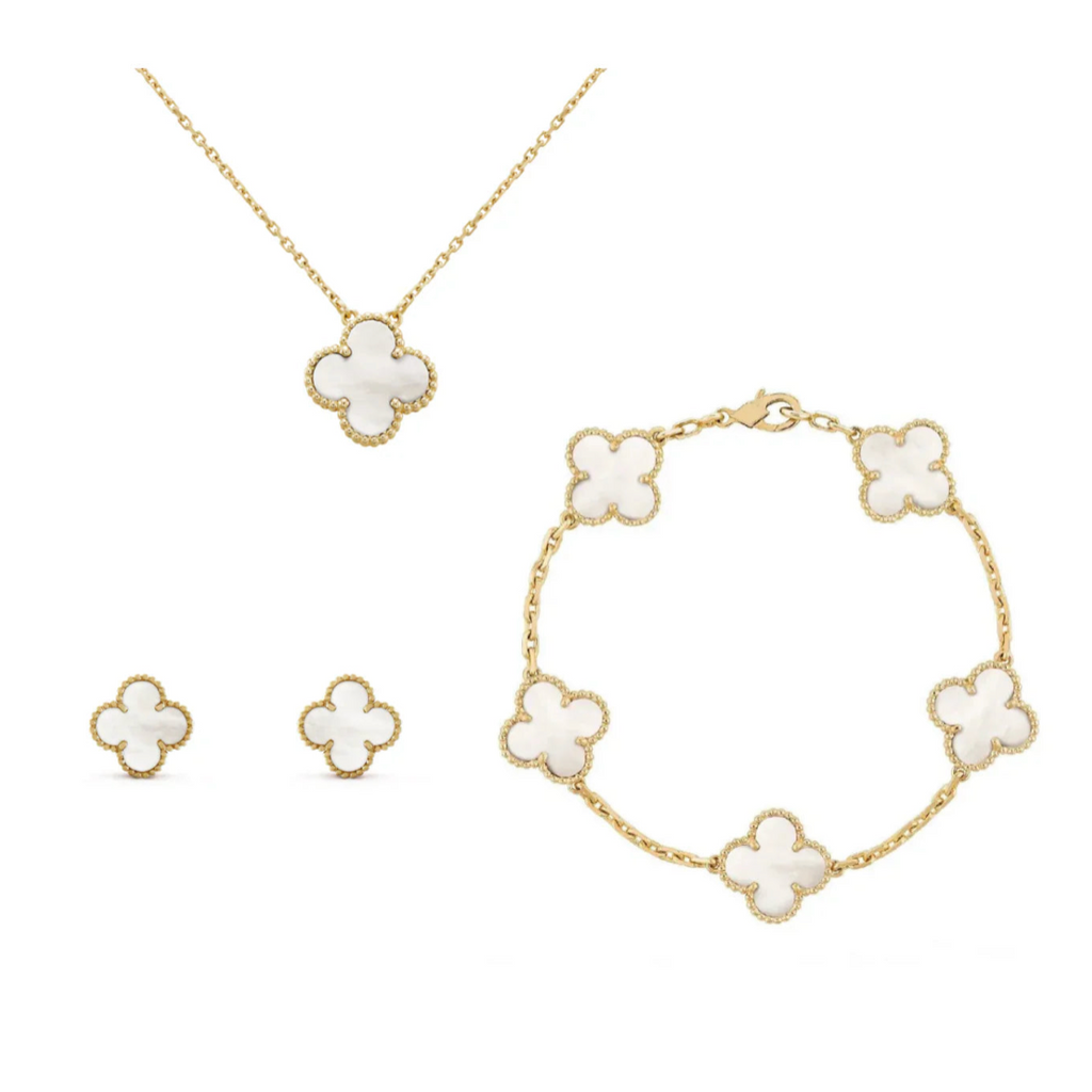 Clara Klee Jewelry Set - Elegant Necklace and Earring Set in Gold & White-1