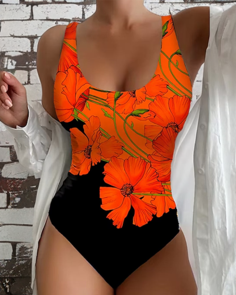 One-Piece Swimsuit - Elegant Floral Print for Stylish Swimwear-1